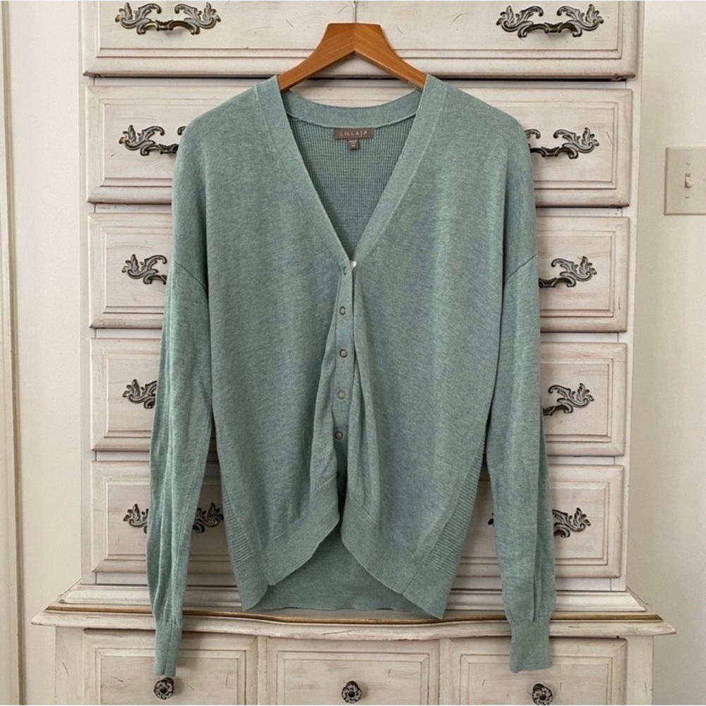 Lilla P Anthropologie Sage Preppy Cotton Button Cardigan